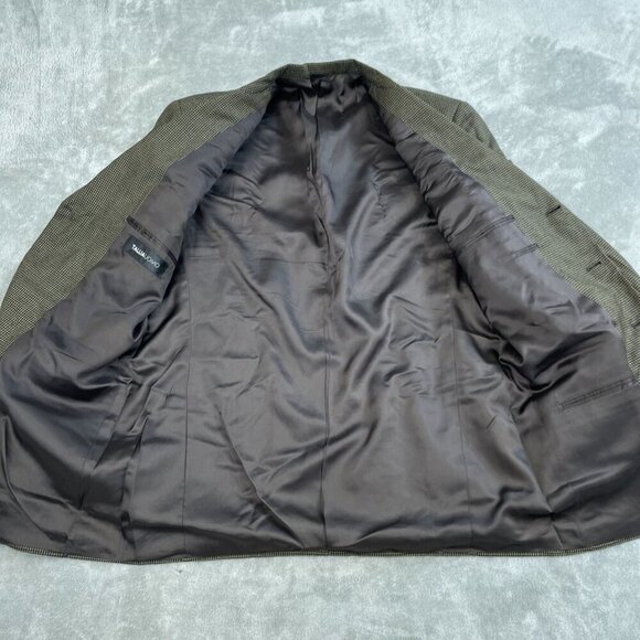 Tallia Uomo Mens 42R Brown Houndstooth Blazer Jacket Silk 2825 - Picture 3 of 9